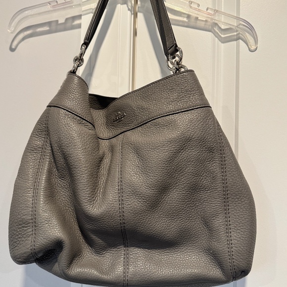 Coach Gray Pebbled Leather Shoulder Bag - Picture 1 of 5